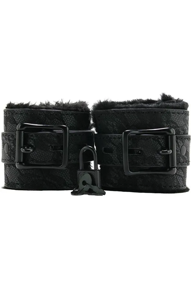 Anal Sincerely Fur Lined Lace Handcuffs in Black Sportsheets