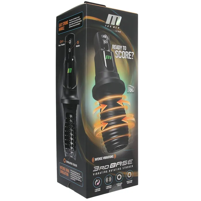 Blush Male Sex Toys M for Men 3rd Base Vibrating Rotating Stroker in Black