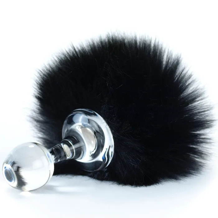Crystal Delights Black Magnetic Faux Fur Bunny Tail Anal