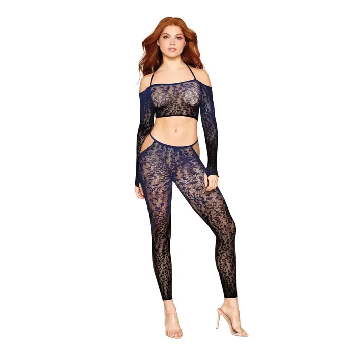 Dream Girl Lingerie Anal Leopard Print Braletter Pantyhose Set Os