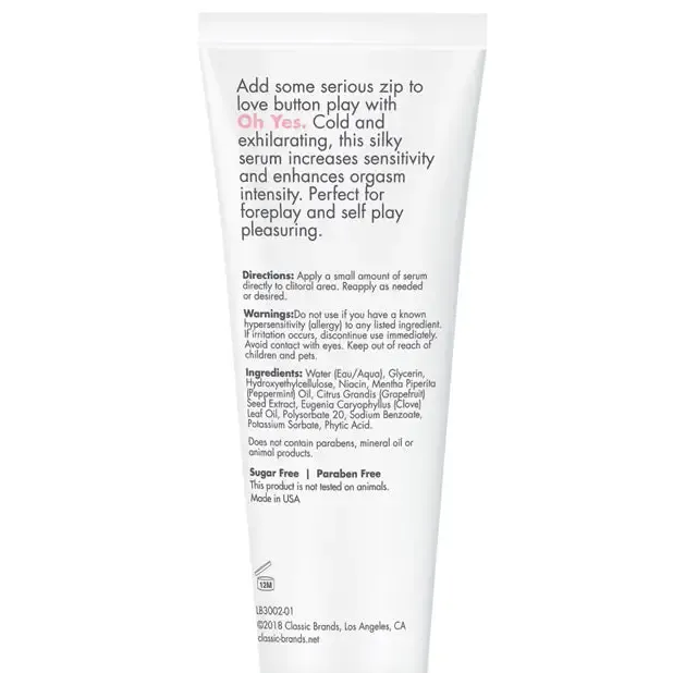 Female Sex Toys Classic Brands LLC CG Oh Yes Clitoral Stimulant Cooling 1 oz Female Sex Toys Classic Brands LLC CG Oh Yes Clitoral Stimulant Cooling 1 oz
