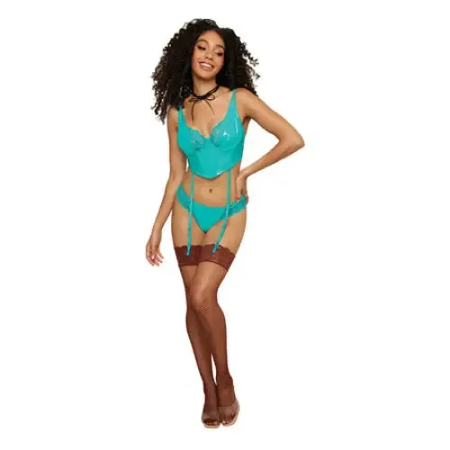 Female Sex Toys Dreamgirl International Dreamgirl Lace Trim Pleather Bustier GString with Removeable Garters Ocean M Female Sex Toys Dreamgirl International Dreamgirl Lace Trim Pleather Bustier GString with Removeable Garters Ocean M