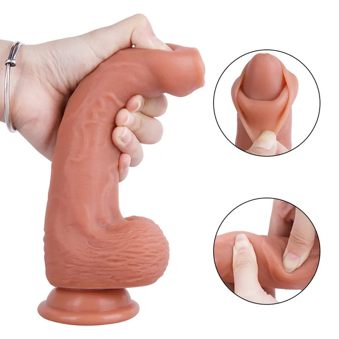 Female Sex Toys Modi B68 Flipable Foreskin Realistic Dual Density Liquid Silicone Uncut Dildo with Balls 83 Inch