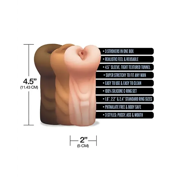 Happy Ending Mstr B8 Six Pack Ass Mouth Pussy Stroker with 3 Rings Global Novelties LLC Male Sex Toys Happy Ending Mstr B8 Six Pack Ass Mouth Pussy Stroker with 3 Rings Global Novelties LLC Male Sex Toys