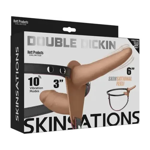 Hott Products Unlimited Skinsations Double Dickin Vibrating DualSided StrapOn With Harness Vanilla Female Sex Toys Hott Products Unlimited Skinsations Double Dickin Vibrating DualSided StrapOn With Harness Vanilla Female Sex Toys