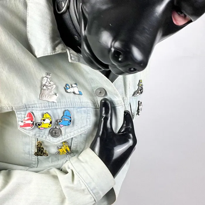 James Newland Illustration Vibrators Dog Head Enamel Pin Blue