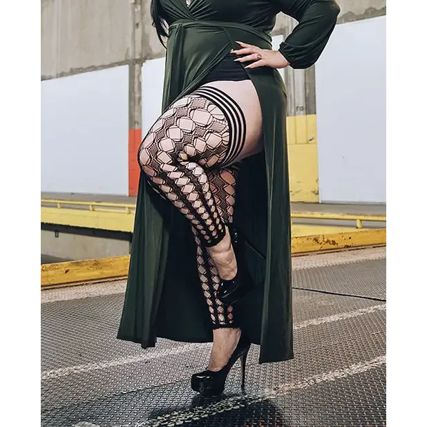 Kixies Anal Kixies Jo Circle Fishnet Footless Thigh High Black D