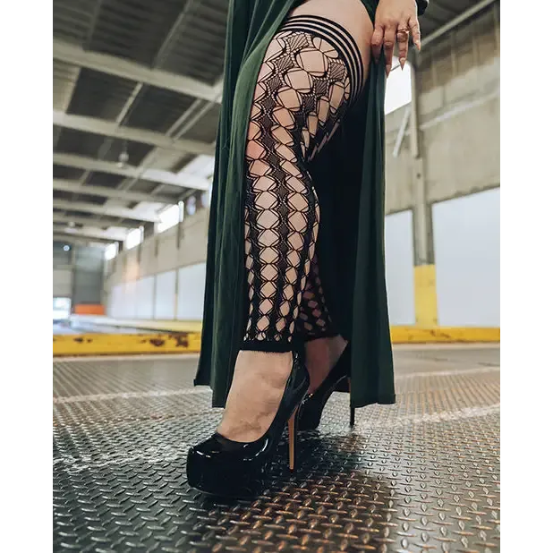Kixies Anal Kixies Jo Circle Fishnet Footless Thigh High Black D Kixies Anal Kixies Jo Circle Fishnet Footless Thigh High Black D