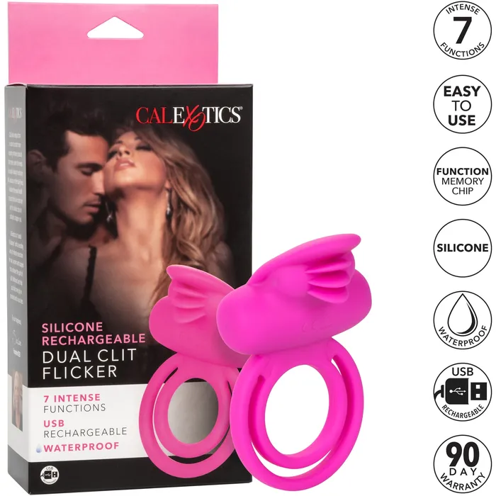 Male Sex Toys CalExotics CalExotics Dual Clit FlickerCock Ring Pink