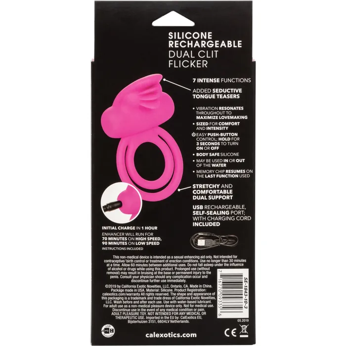 Male Sex Toys CalExotics CalExotics Dual Clit FlickerCock Ring Pink