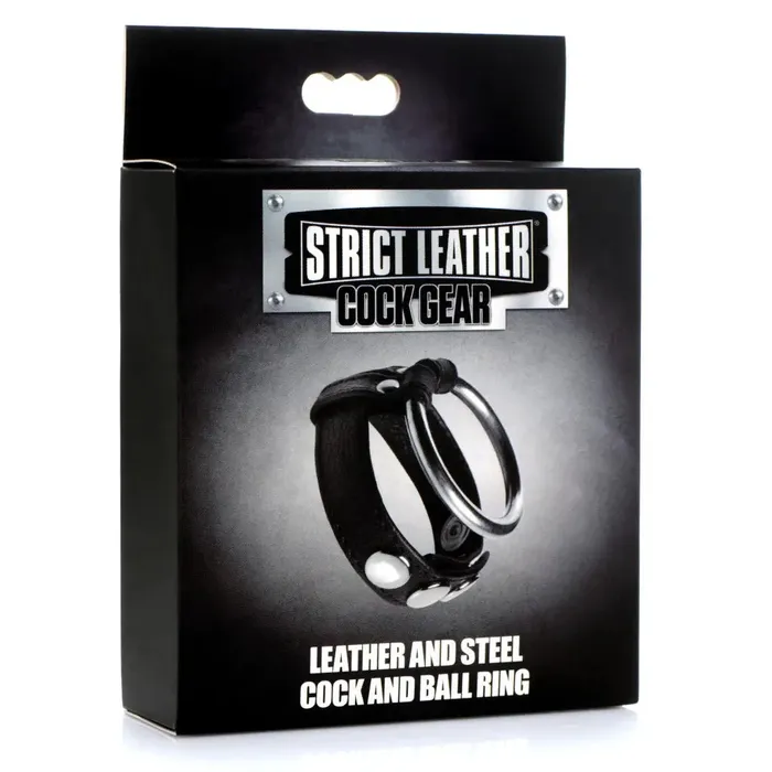 Male Sex Toys XR Brands Leather And Steel Cock And Ball Ring