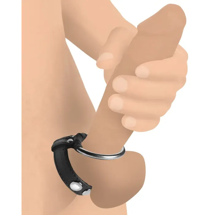 Male Sex Toys XR Brands Leather And Steel Cock And Ball Ring
