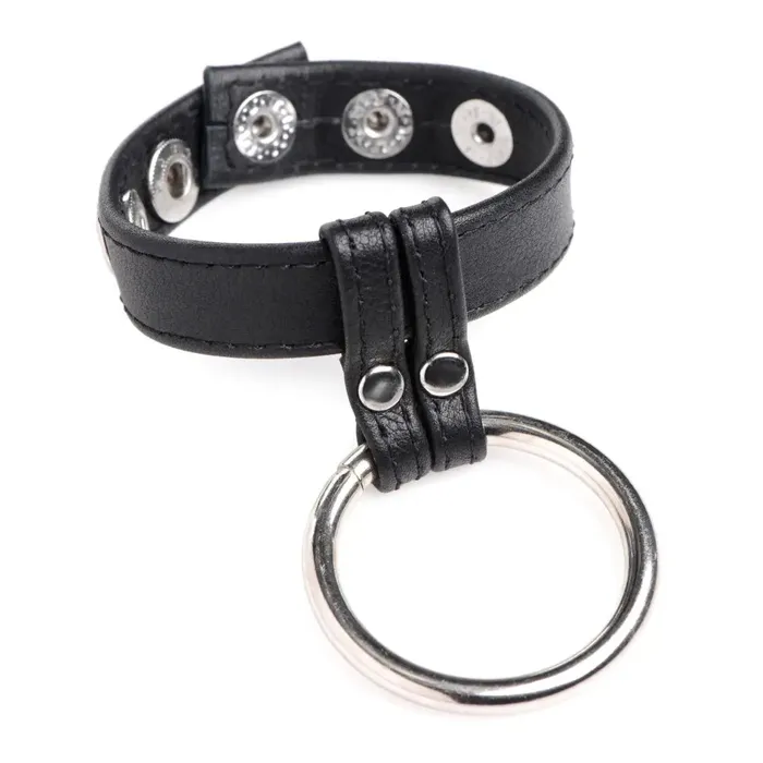 Male Sex Toys XR Brands Leather And Steel Cock And Ball Ring