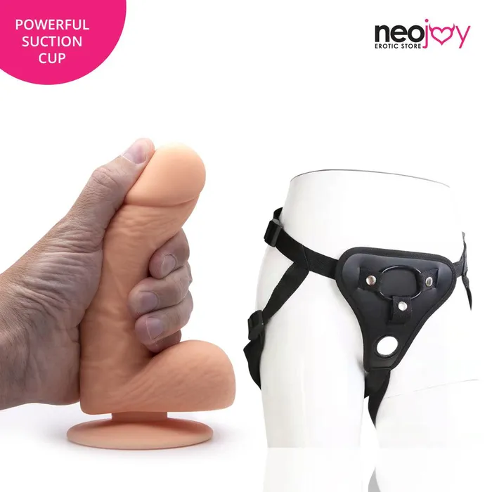 Neojoy Neojoy FillMeUp Dildo With StrapOn Dong Harness Flesh 19cm 75 inch Female Sex Toys