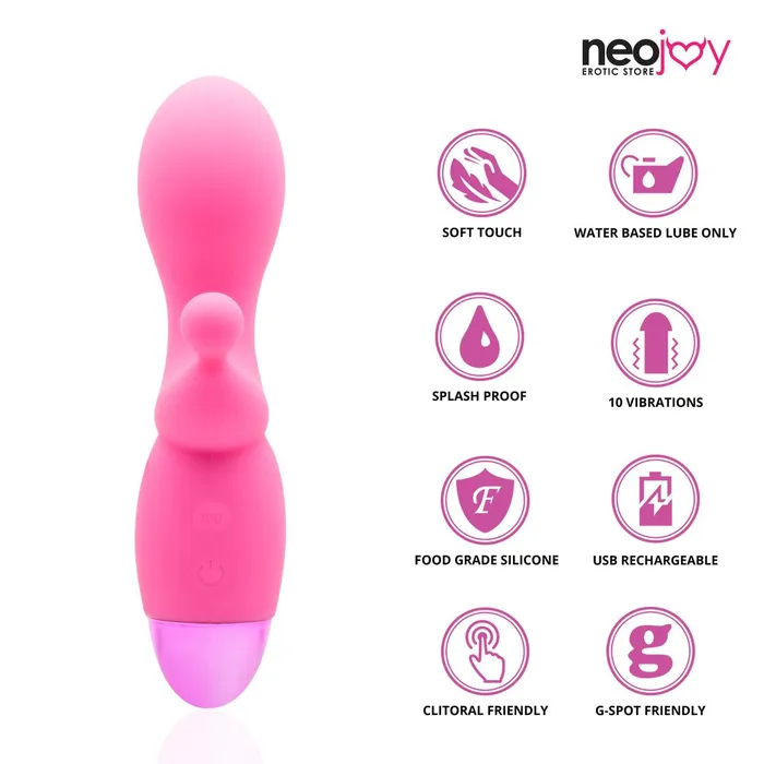 Neojoy Neojoy GClit Dual Silicone Rabbit Vibrator USB Rechargeable 10Speed Functions Pink Female Sex Toys