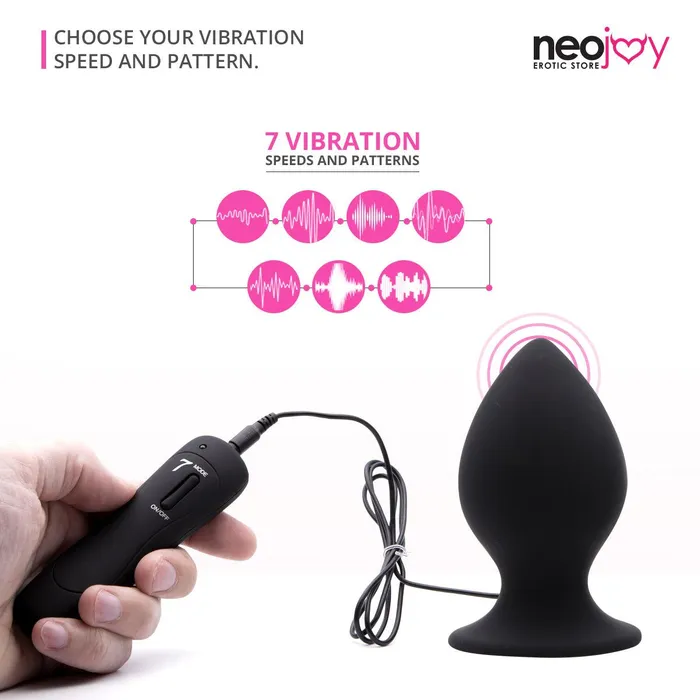 Neojoy Smooth 7Vibration Functions Silicone Butt Plug With Suction Cup Base Black Neojoy Anal