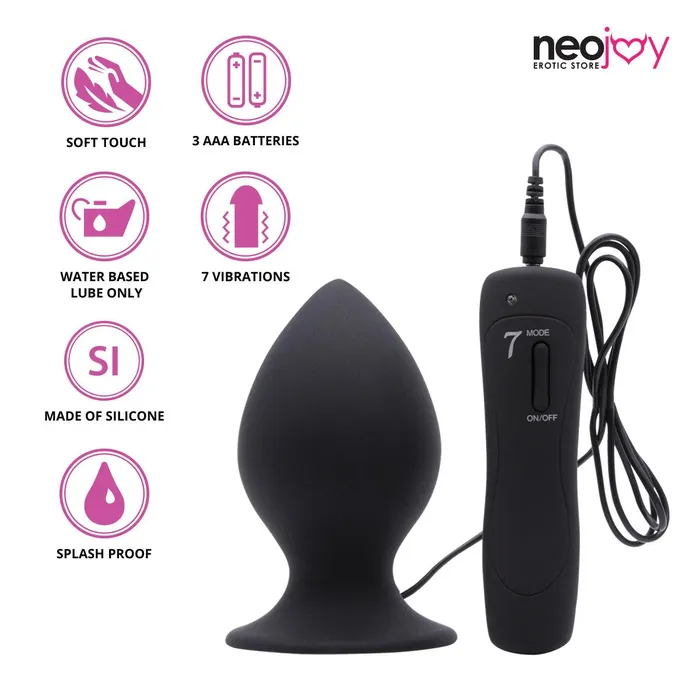 Neojoy Smooth 7Vibration Functions Silicone Butt Plug With Suction Cup Base Black Neojoy Anal