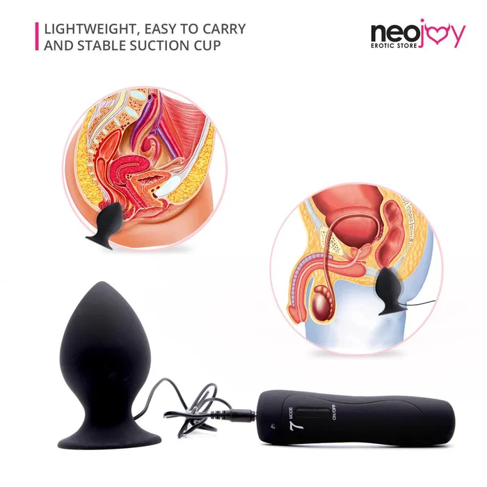 Neojoy Smooth 7Vibration Functions Silicone Butt Plug With Suction Cup Base Black Neojoy Anal