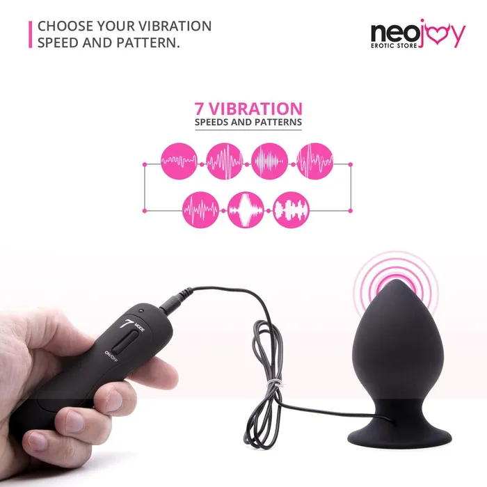 Neojoy Smooth 7Vibration Functions Silicone Butt Plug With Suction Cup Base Black Neojoy Anal