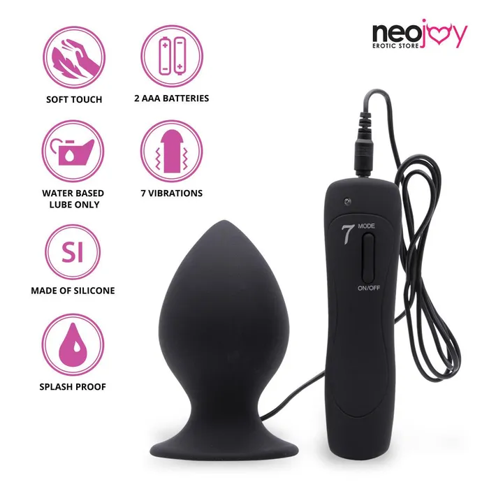 Neojoy Smooth 7Vibration Functions Silicone Butt Plug With Suction Cup Base Black Neojoy Anal