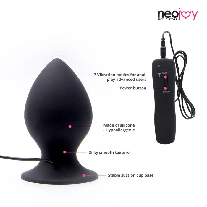 Neojoy Smooth 7Vibration Functions Silicone Butt Plug With Suction Cup Base Black Neojoy Anal