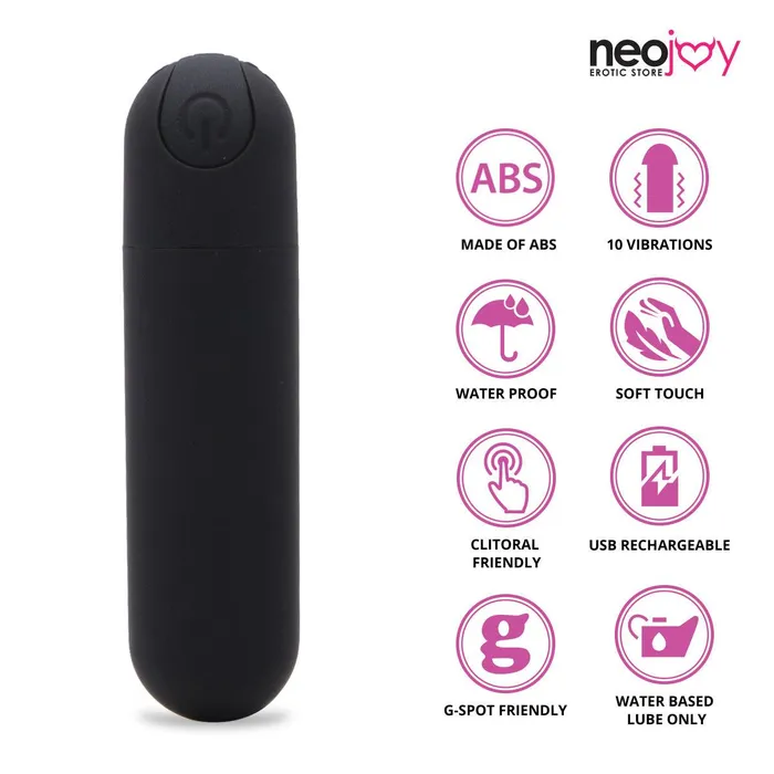 Neojoy Vibrators Neojoy Bullet Love Vibrator USB Rechargable 10 Speed Function Black