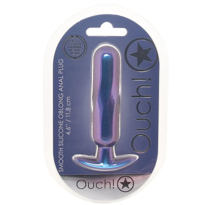Ouch Smooth Silicone Oblong Butt Plug in Metallic Blue Ouch Anal