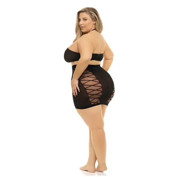 Rene Rofe Anal Pink Lipstick Hold On Tight Halter Bra Skirt Black