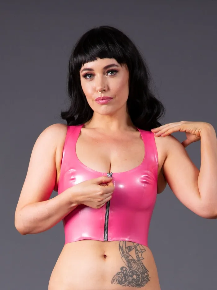 Silver Zip Latex Vest Top in Fuchsia HonourSkintwocom Vibrators