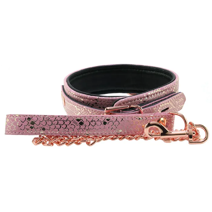 Spartacus Lockable Leather Collar and Leash in Pink Snake Print Vibrators Spartacus Lockable Leather Collar and Leash in Pink Snake Print Vibrators