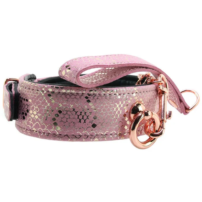 Spartacus Lockable Leather Collar and Leash in Pink Snake Print Vibrators Spartacus Lockable Leather Collar and Leash in Pink Snake Print Vibrators