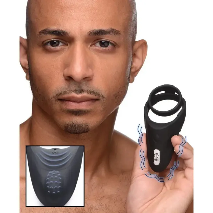Trinity Vibes Male Sex Toys 10x Silicone Cock Ring With Vibrating Taint Stimulator