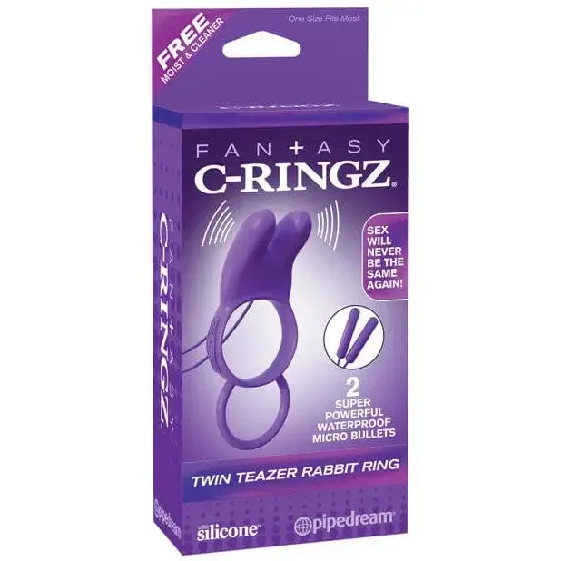 Vibrators Fantasy Lingerie Fantasy Cringz Twin Teazer Rabbit Ring Purple