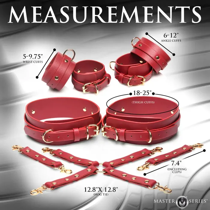 Vibrators XR Brands Crimson Captive Thigh Wrist And Ankle Hog Tie Restraints
