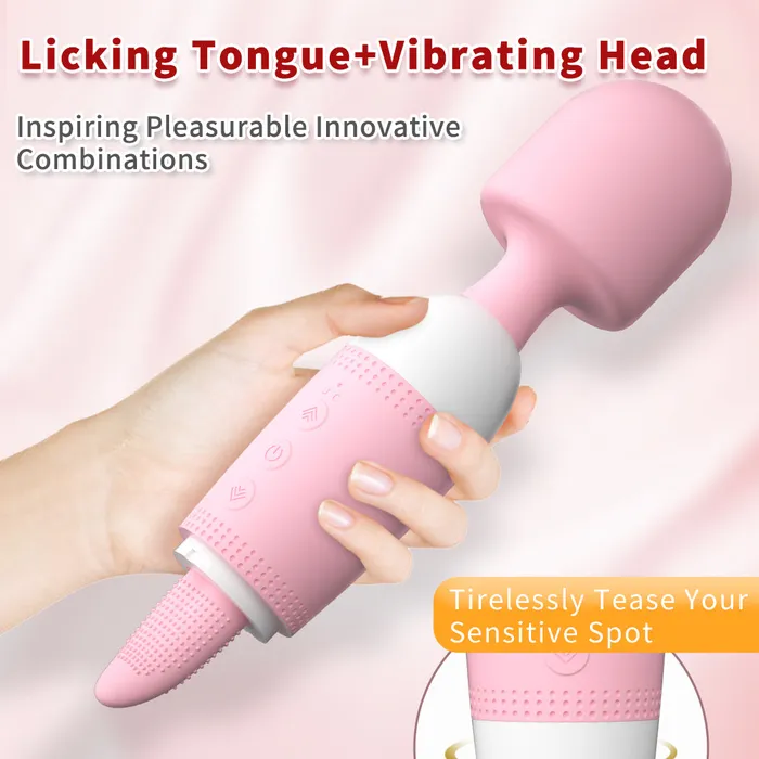 Amovibe Wand Vibrator with Licking Tongue Vibrating Head Female Sex Toys