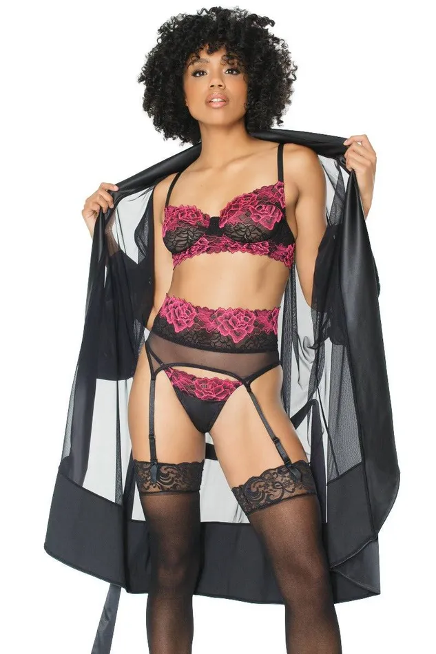 Coquette 21127 Bra Garter Belt Gstring Set BlackFuchsia Coquette Anal