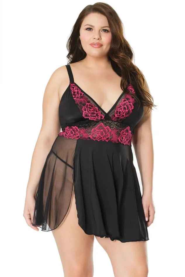 Coquette Anal Coquette 21124X Plus Size Babydoll and GString Set BlackFuchsia OSXL Coquette Anal Coquette 21124X Plus Size Babydoll and GString Set BlackFuchsia OSXL