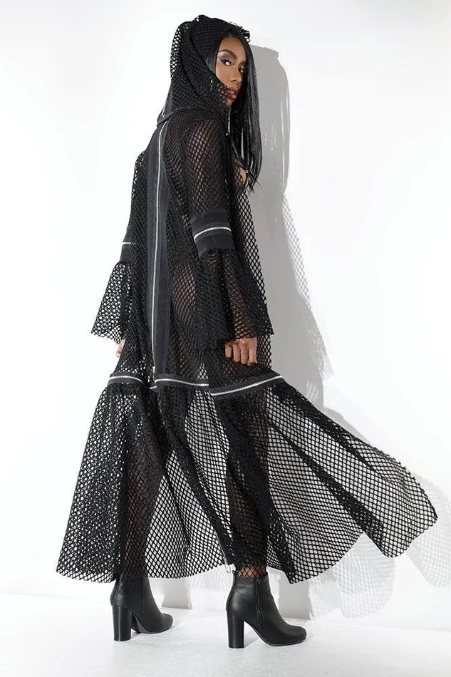 Coquette Anal Coquette D9379 Fishnet Hooded Robe Black OS