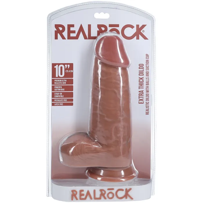 Dildos Shots Real Rock Extra Thick Dildo With Balls 10 Inch Tan Shots Toys