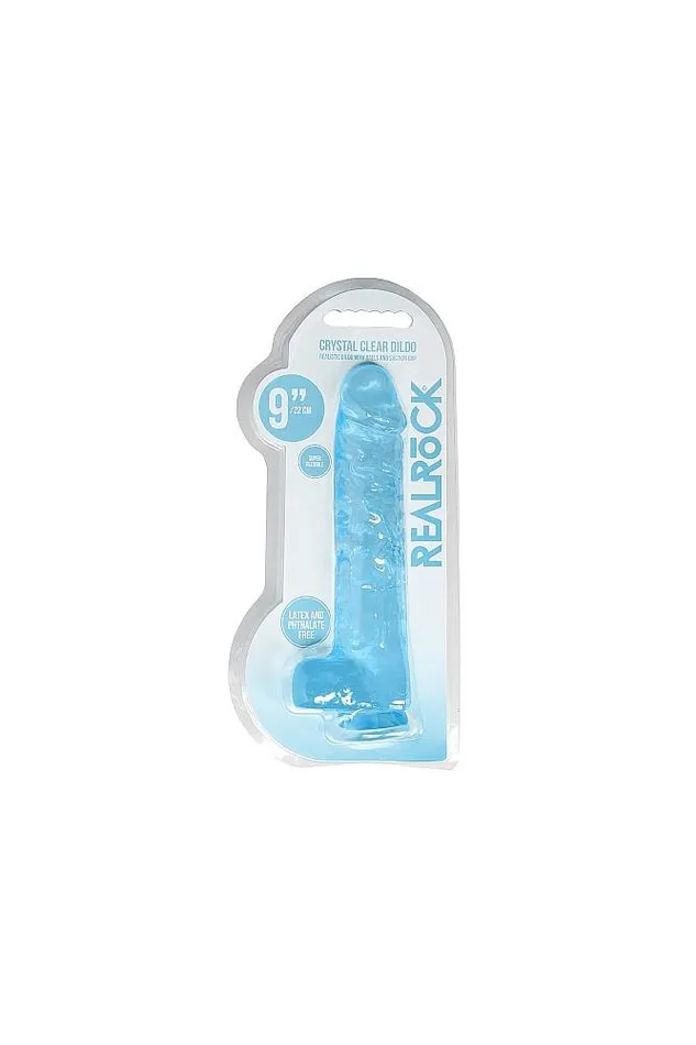 Dildos Shots Toys Shots Toys RealRock 9 Crystal Clear Dildo Blue
