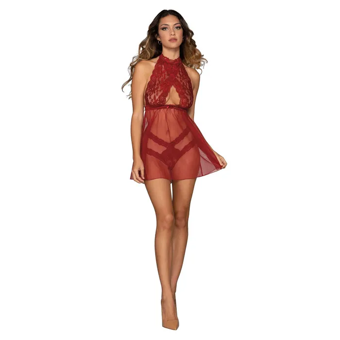 Dreamgirl Lingerie Stretch Lace and Mesh Babydoll Garnet 11503 DREAMGIRL Vibrators