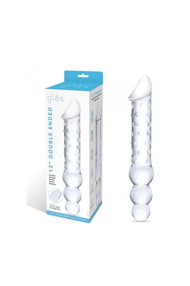 Electric Eel Female Sex Toys Gls Double Ended 12 Glass Dildo With Anal Beads Clear