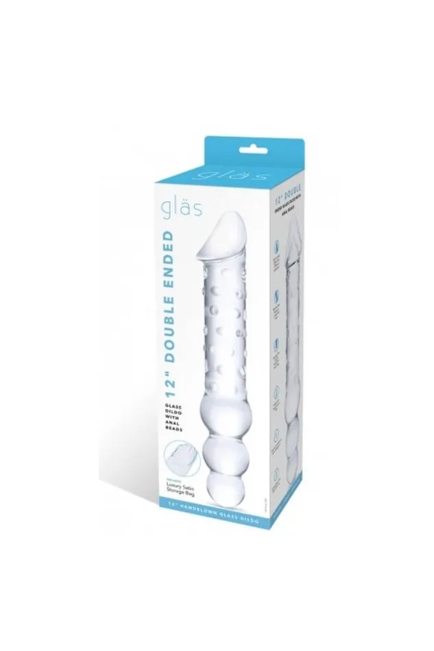 Electric Eel Female Sex Toys Gls Double Ended 12 Glass Dildo With Anal Beads Clear