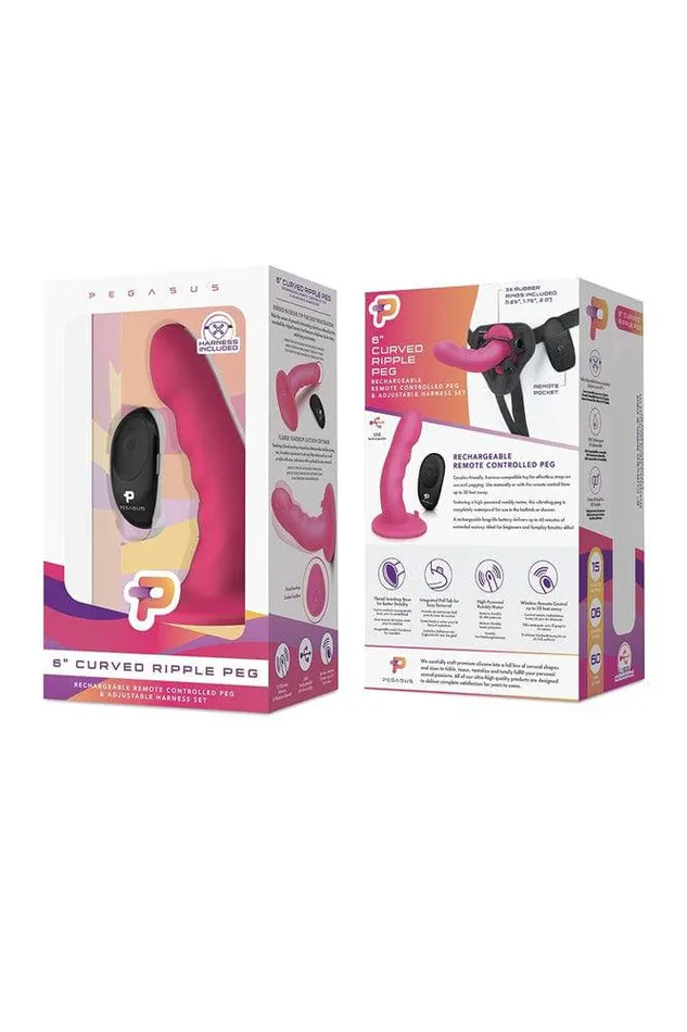 Female Sex Toys Electric Eel Electric Eel Pegasus 6 Curved Vibrating Ripple Peg With Harness Pink