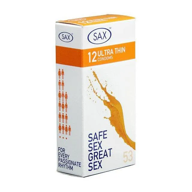 Female Sex Toys SAX 53mm Condoms Ultra Thin Regular Fit 12 pack SAX
