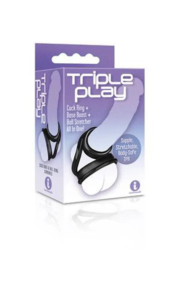 Icon Brands Triple Play Cock Ring Ball Stretcher Black MJM Couples