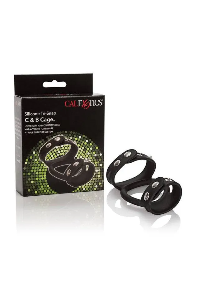 Male Sex Toys Cal Exotics Cal Exotics Silicone TriSnap Cock Ball Cage Black
