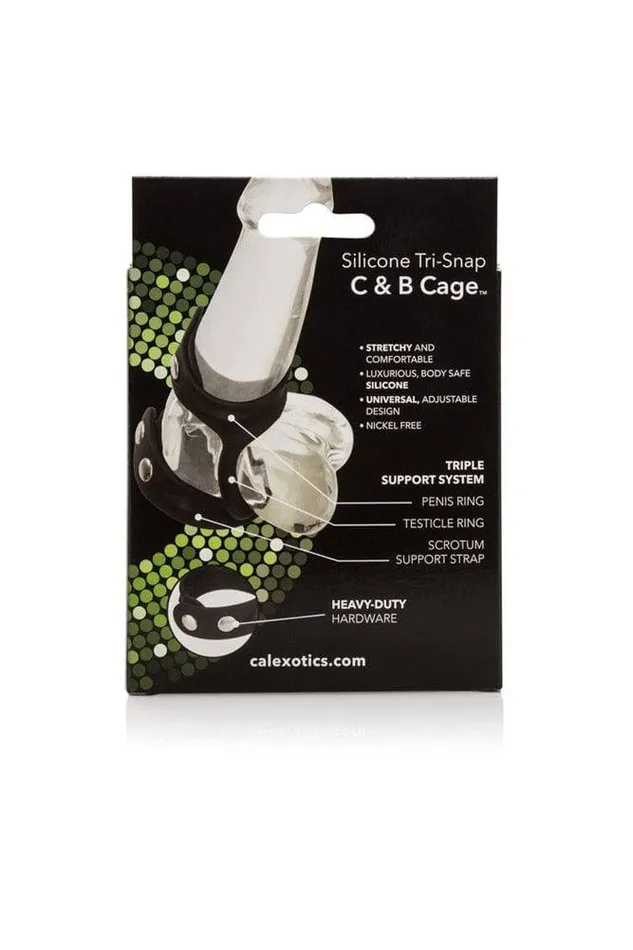 Male Sex Toys Cal Exotics Cal Exotics Silicone TriSnap Cock Ball Cage Black