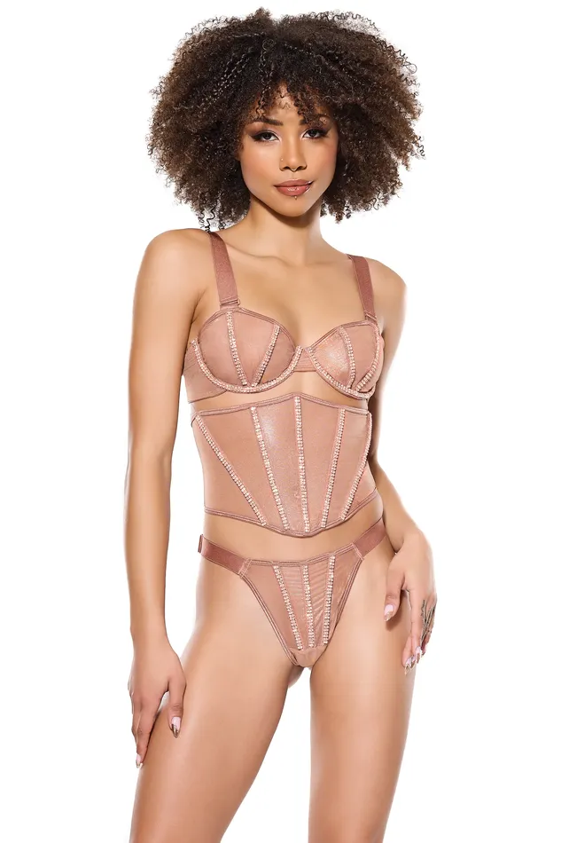 Male Sex Toys Coquette 24315 Bra Waist Cincher Thong Bronze Coquette