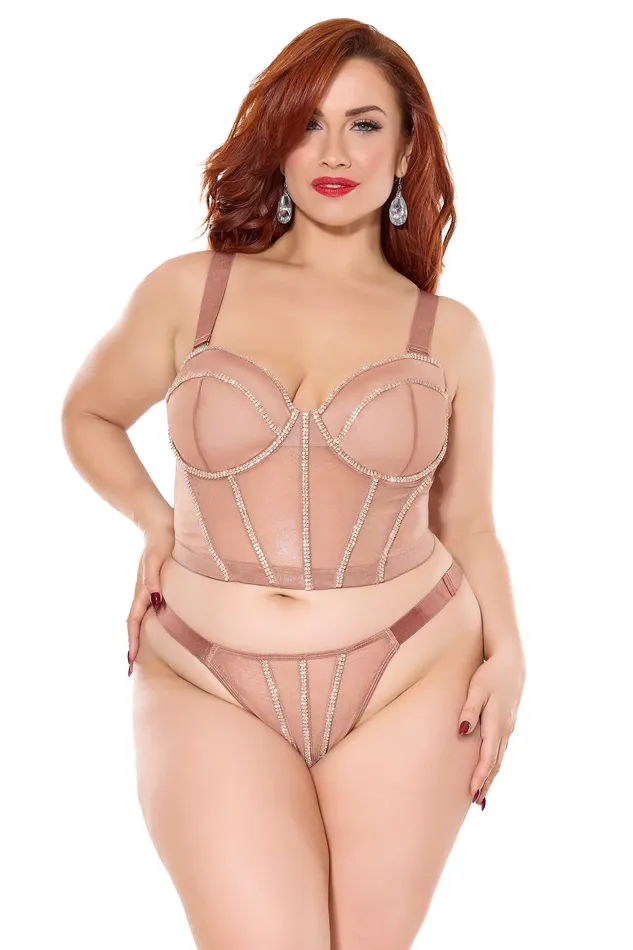 Male Sex Toys Coquette Coquette 24314 PLUS Cropped Bustier Thong Bronze